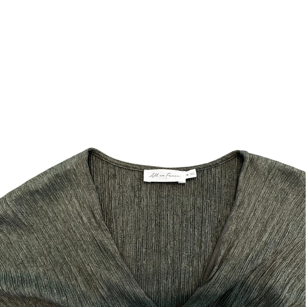 All in Favor Green Metallic Twist Front V-Neck Midi Dress Women's Medium - Picture 5 of 5